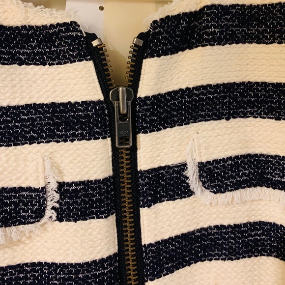 HALOGEN Navy Blue & White Striped Blazer Jacket - Picture 2 of 5